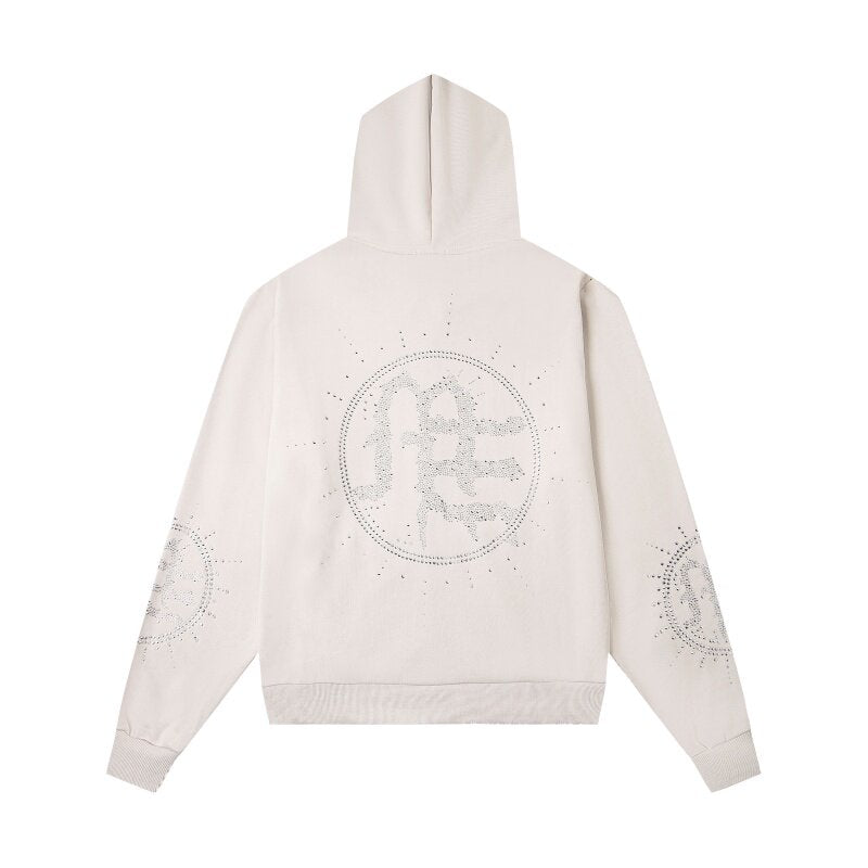 MIXED EMOTION Rhinestone Monogram Zip Hoodie