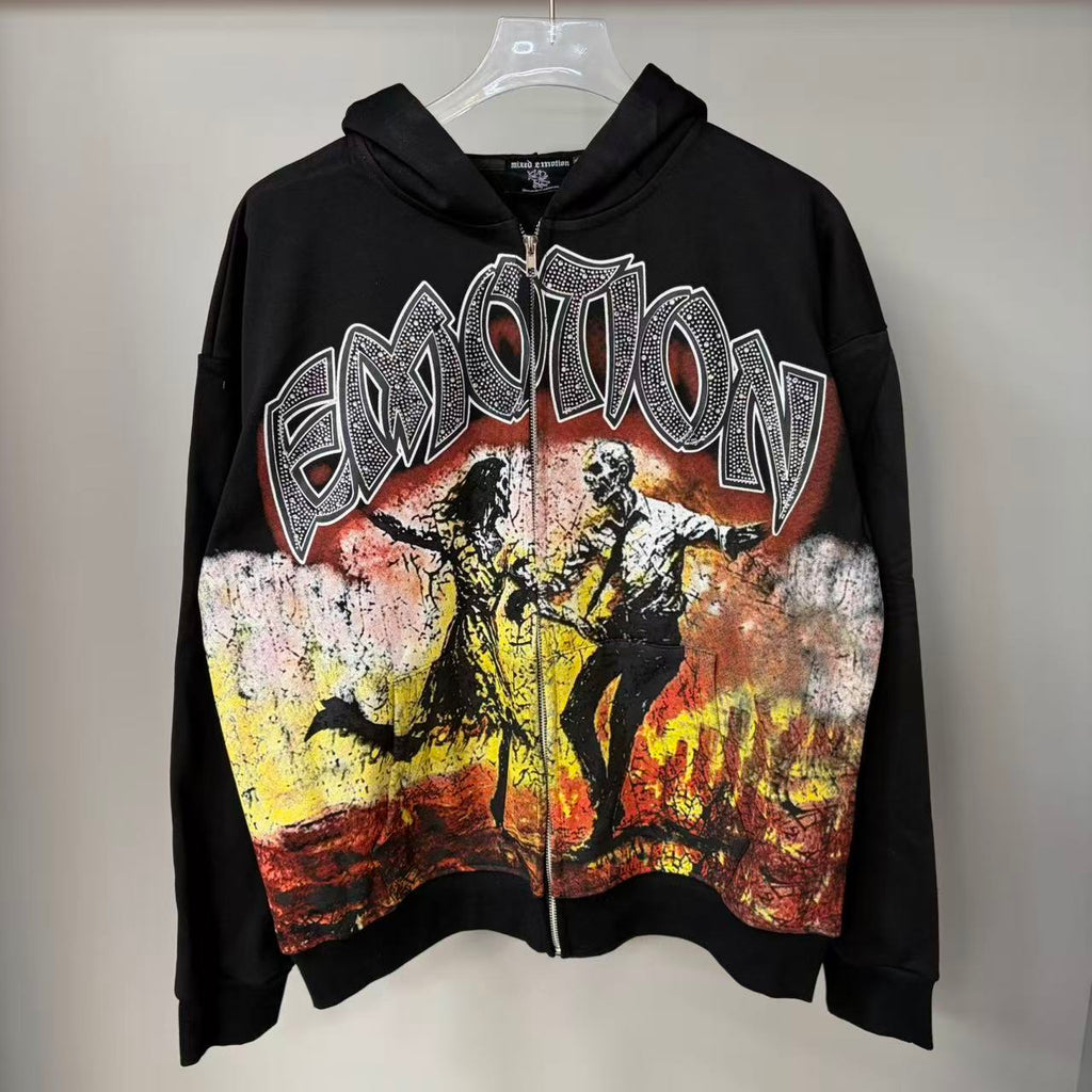 MIXED EMOTION Rhinestone Monogram Zip Hoodie