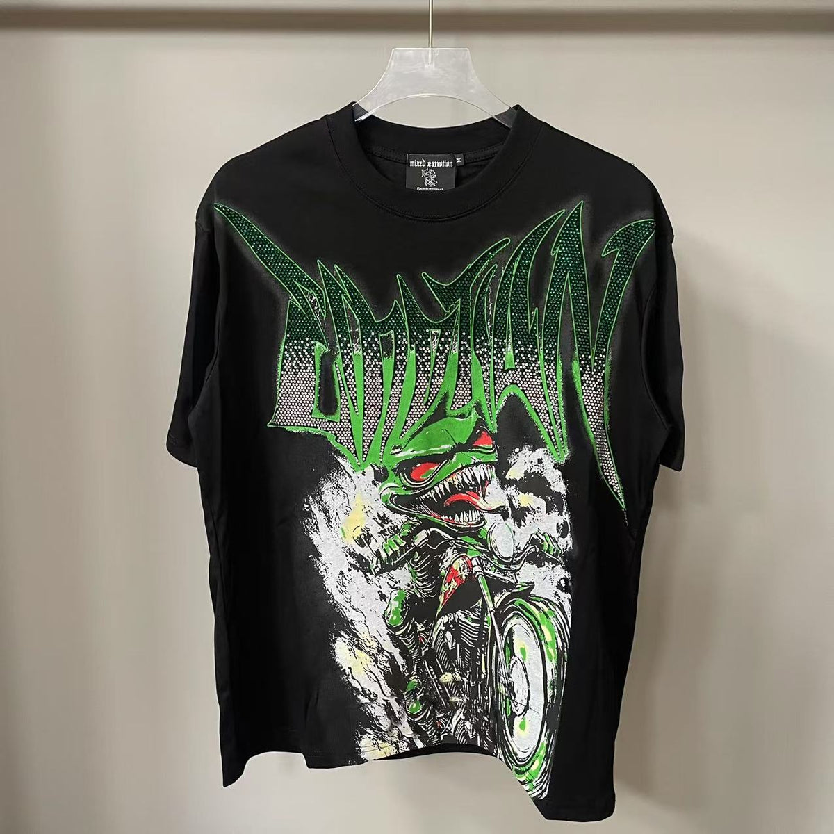 MIXED EMOTION Devil Rhinestone Graffiti Tee