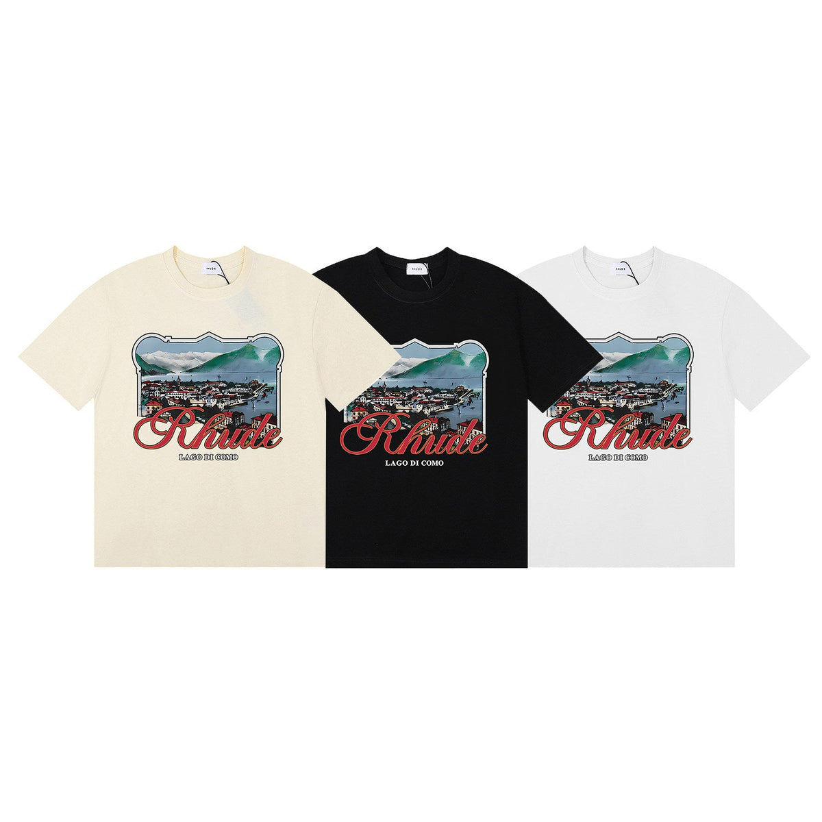 Rhude Lake Como Lakeside Town Print T-shirt