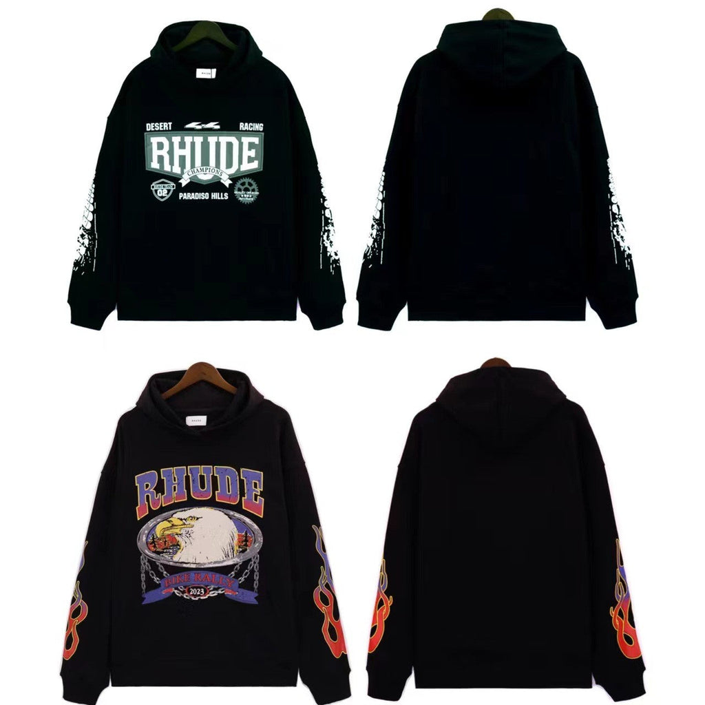 RHUDE American Streetwear Fleece Oversized Loose Hooded Pullover