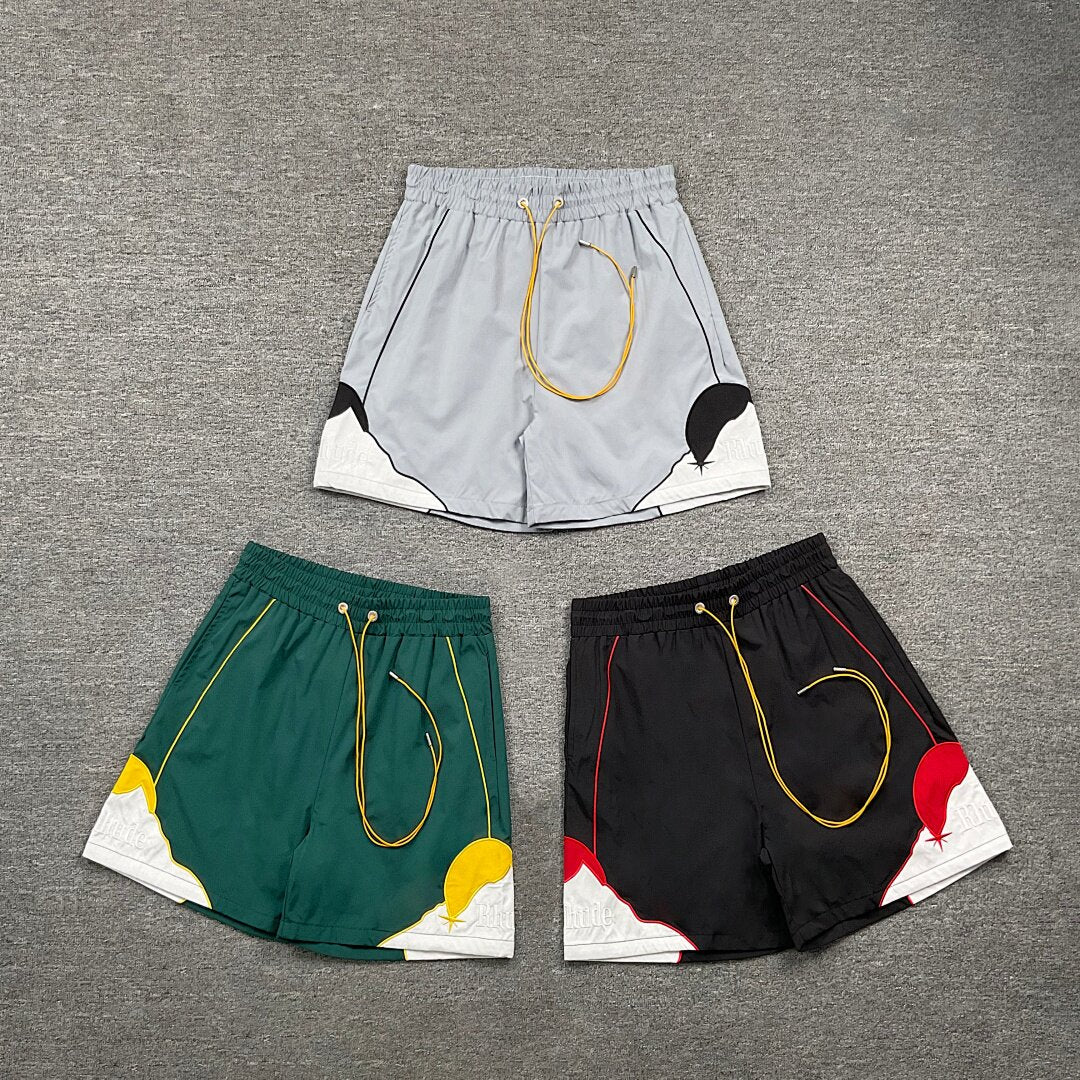 RHUDE Vintage Nylon Color Block Embroidered Drawstring Shorts