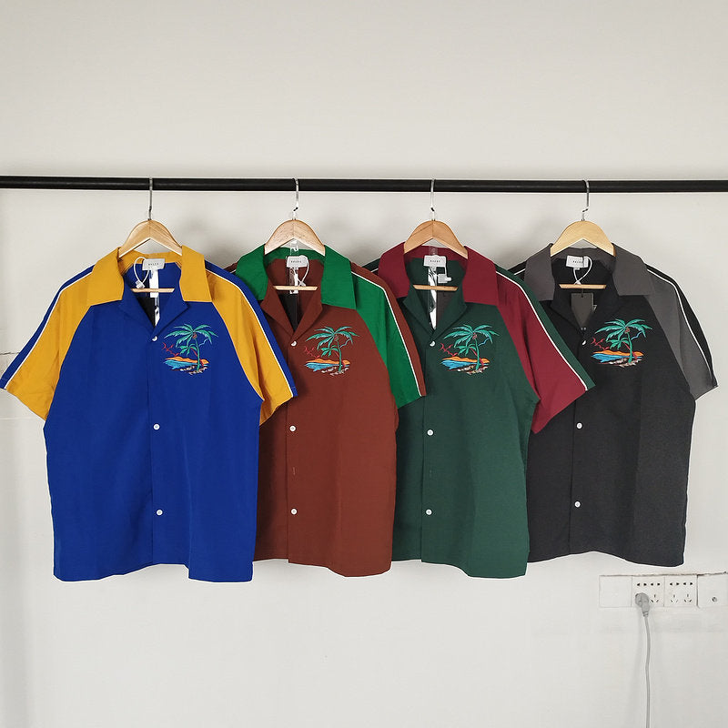 RHUDE Vintage Palm Tree Embroidered Color Block Shirt