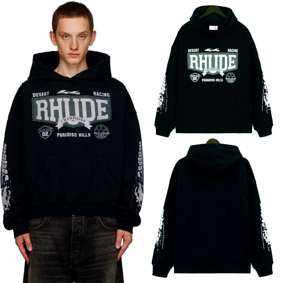 RHUDE American Streetwear Fleece Oversized Loose Hooded Pullover
