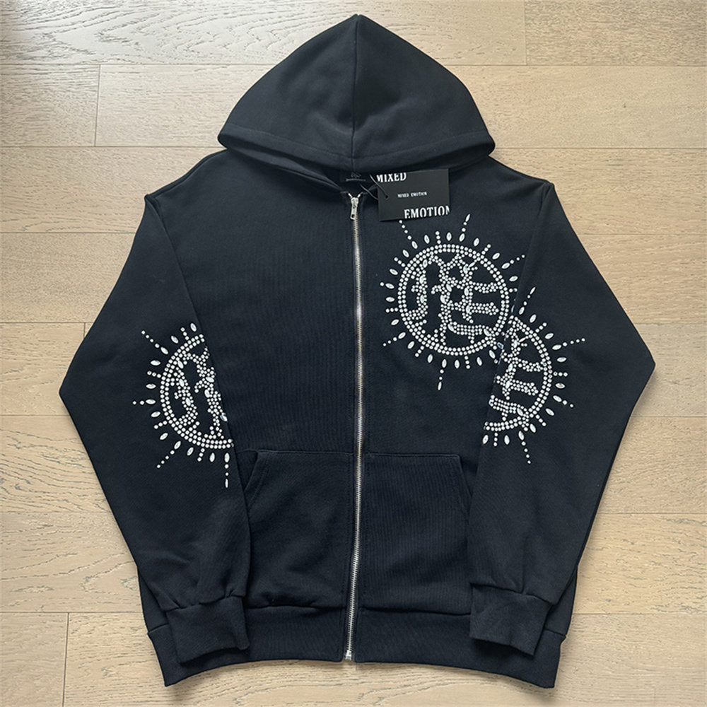 MIXED EMOTION Rhinestone Logo High Hoodie