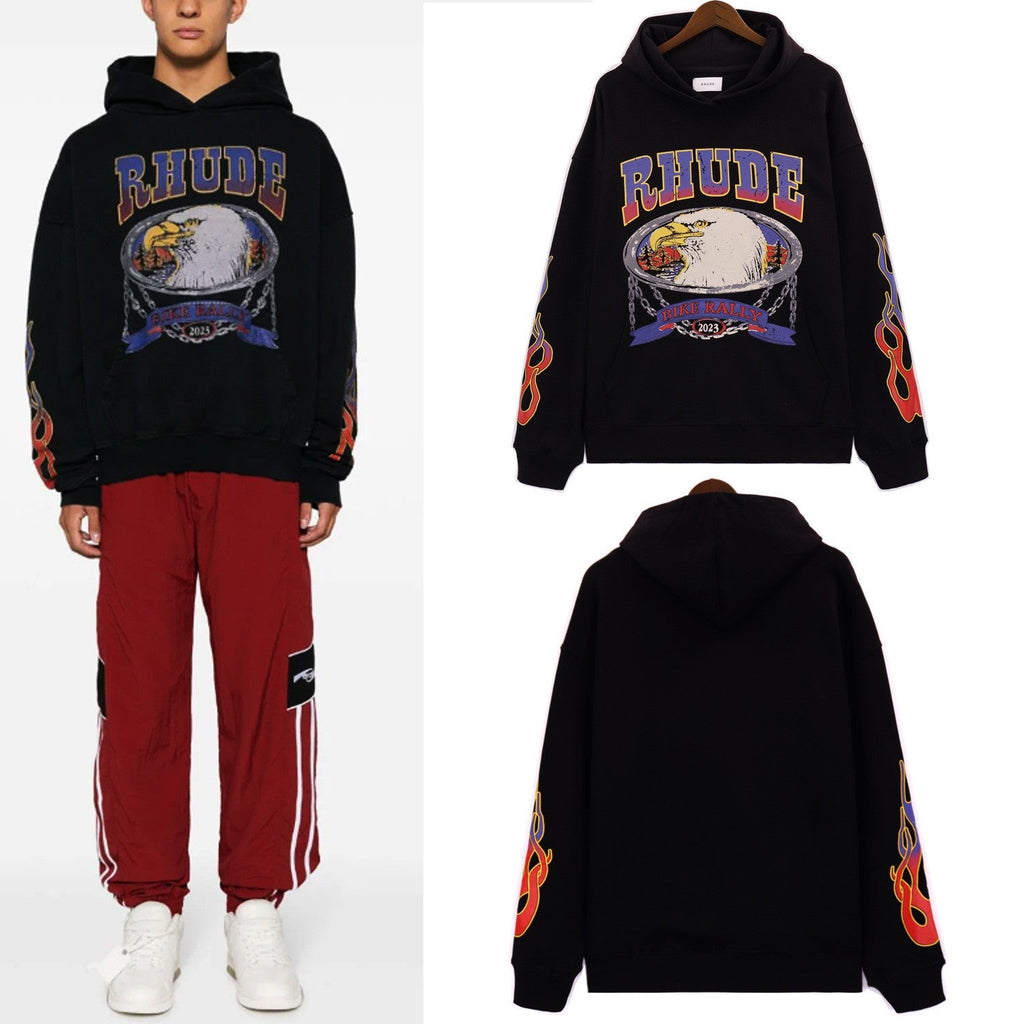 RHUDE American Streetwear Fleece Oversized Loose Hooded Pullover
