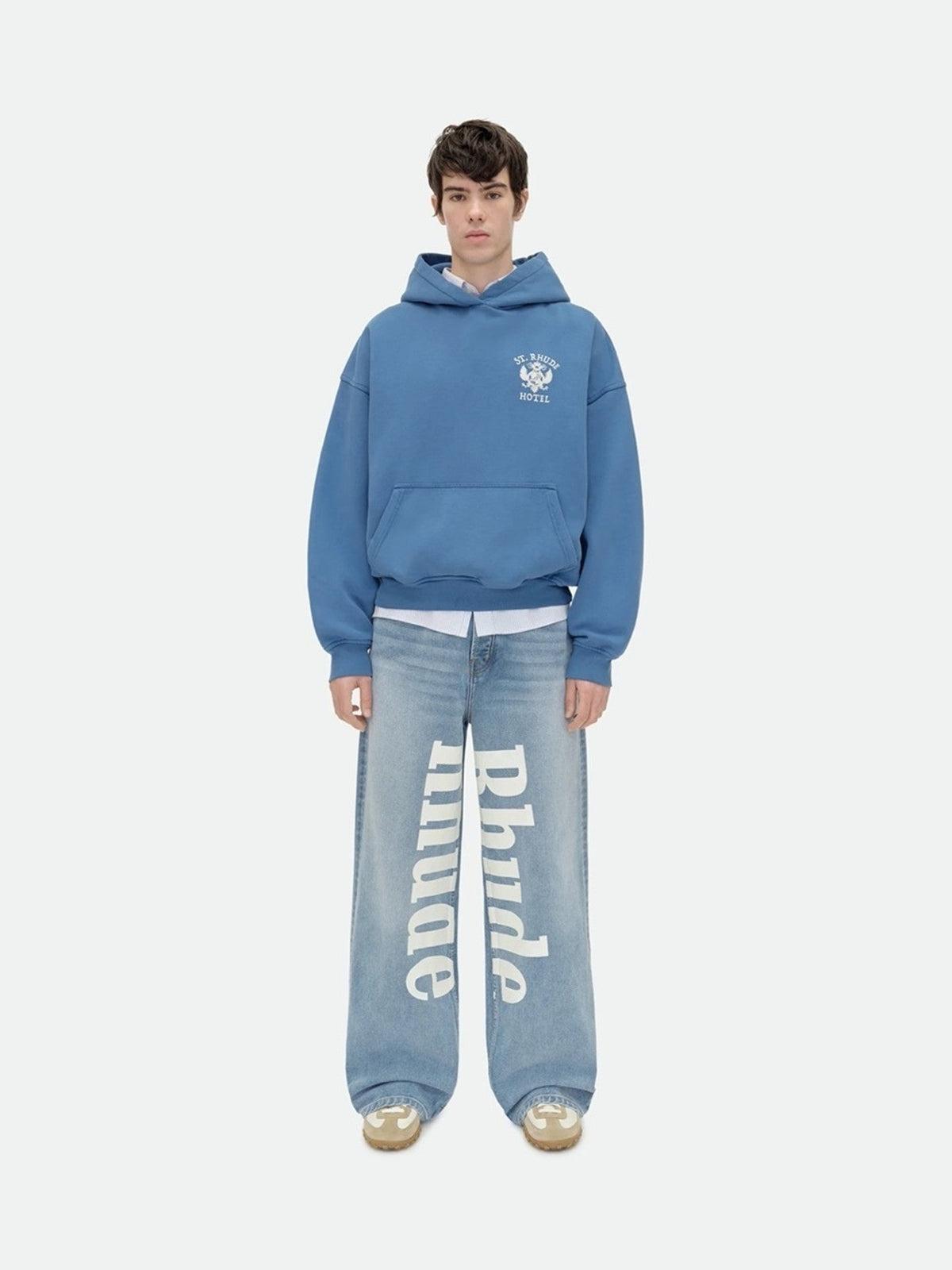RHUDE Vintage Collegiate Eagle Print Boxy Hooded Sweatshirt