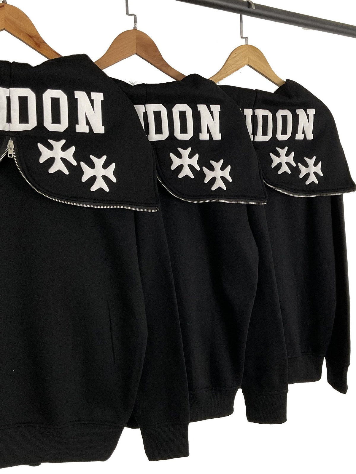 RHUDE Puff Letter Print Fleece Full Zip Hoodie