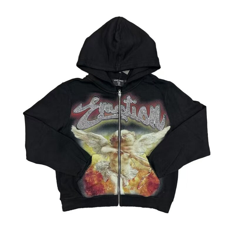 MIXED EMOTION Cupid Rhinestone Zip Hoodie