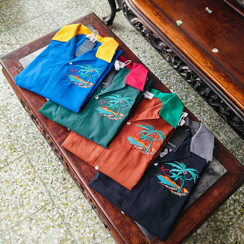 RHUDE Vintage Palm Tree Embroidered Color Block Shirt