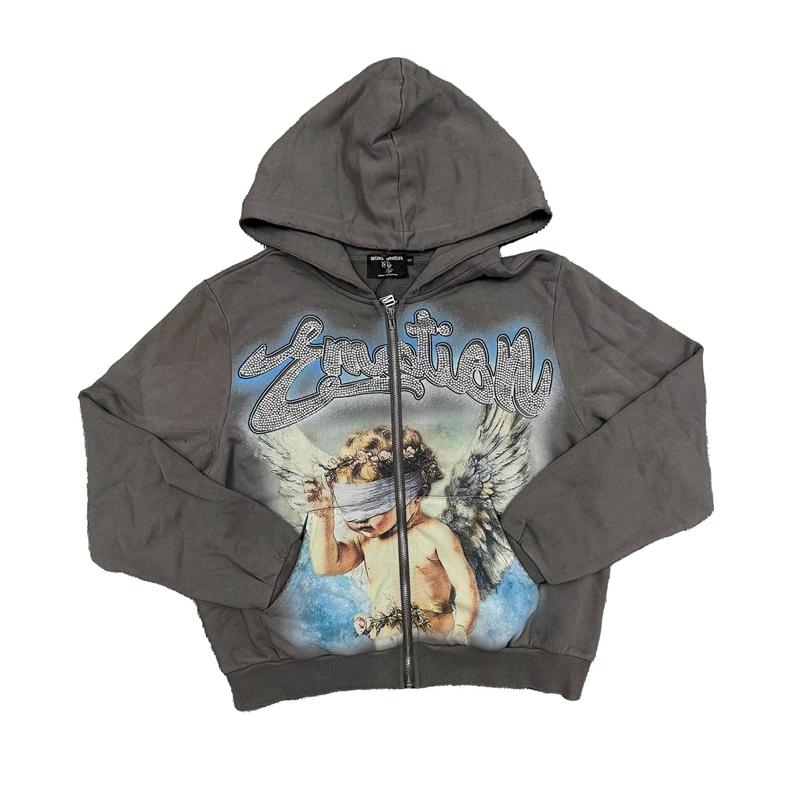 MIXED EMOTION Rhinestone Zip Hoodie