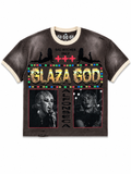 GLAZA GOD Cute - Distressed Acid Wash Oversized Tee -Brown01