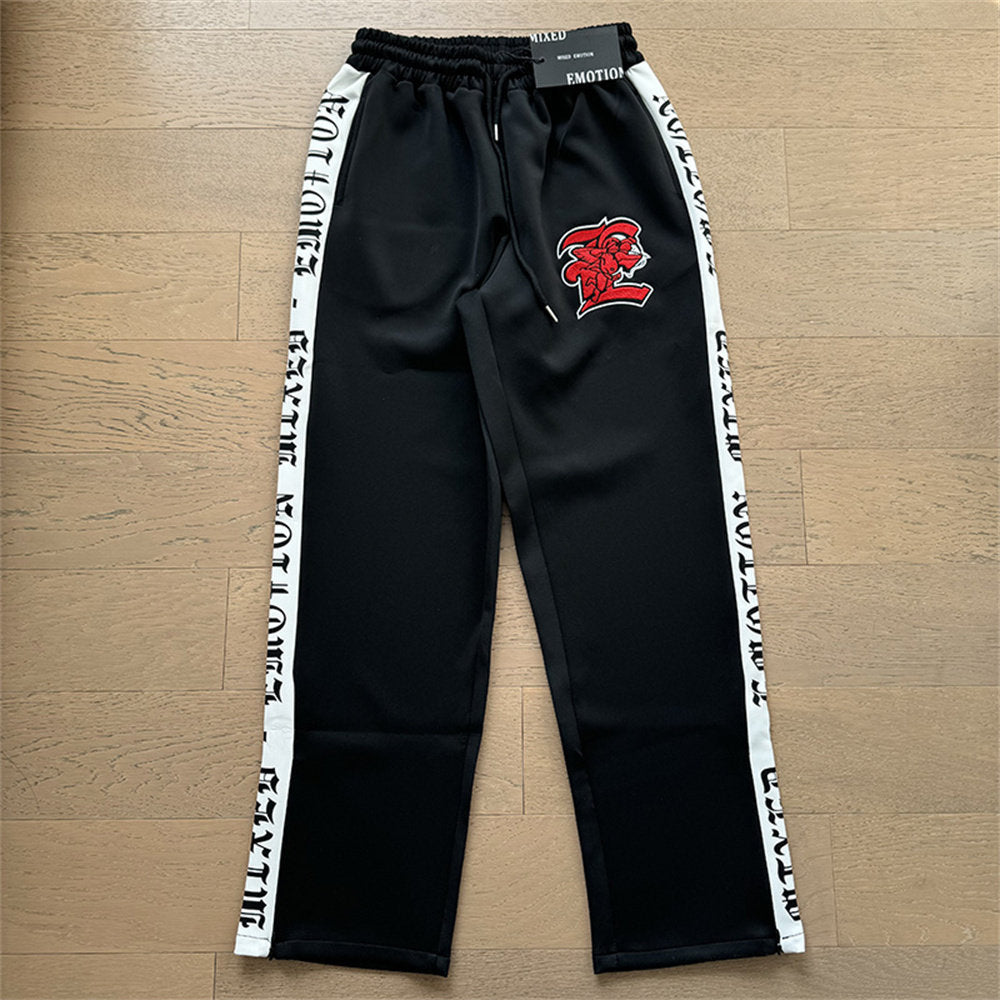 MIXED EMOTION Embroidery Logo Straight Pants