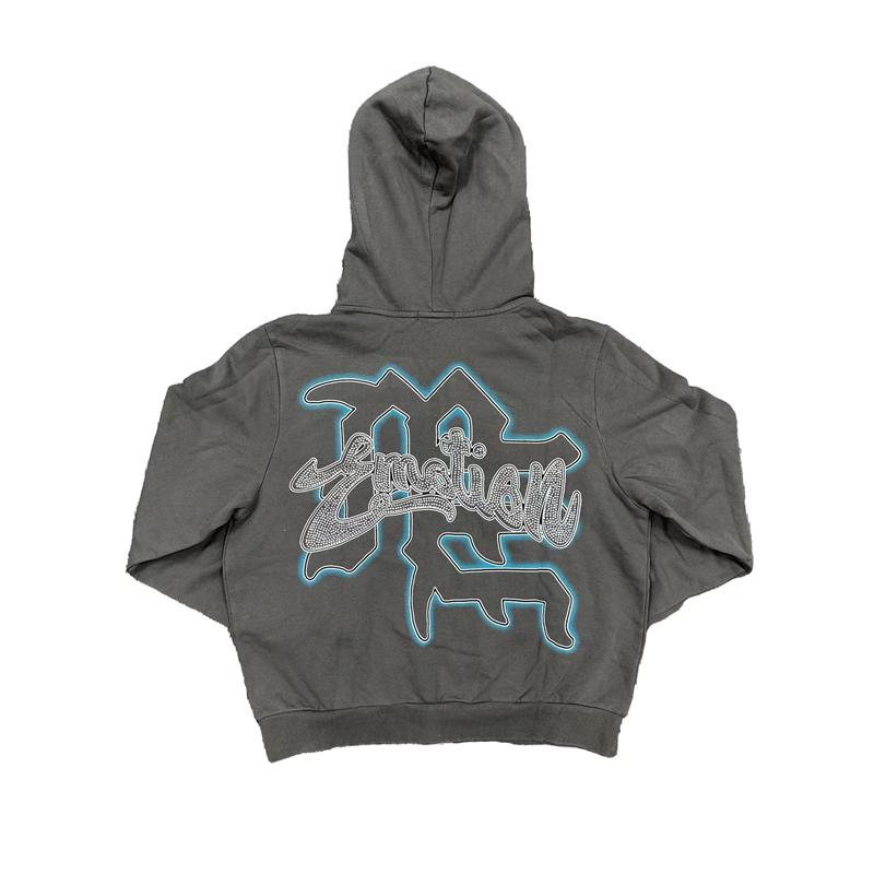 MIXED EMOTION Rhinestone Zip Hoodie