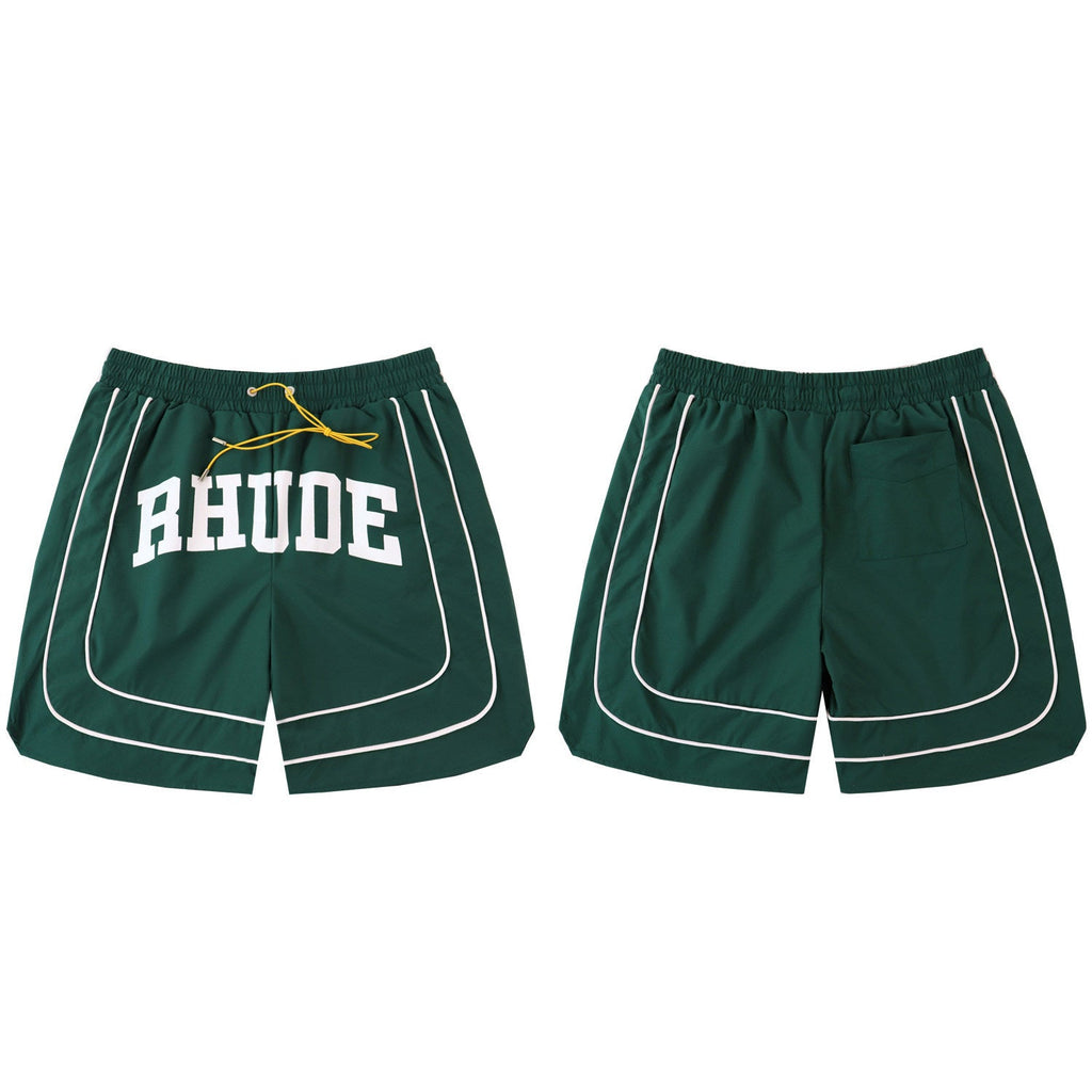 Rhude Printed retro drawstring color-block casual shorts