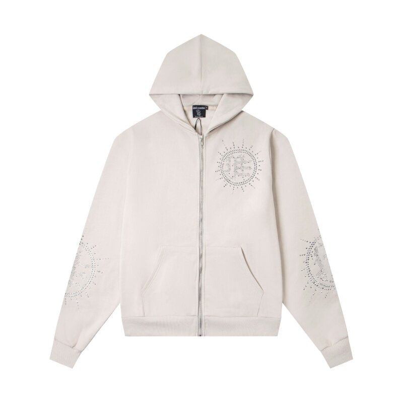 MIXED EMOTION Rhinestone Monogram Zip Hoodie