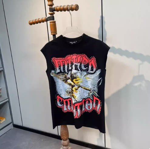 Mixed Emotion Angel Rhinestone High-Street Sleeveless Tee