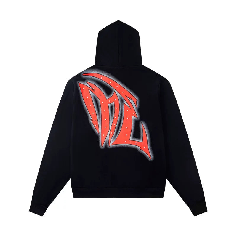 Mixed Emotion Rhinestone High-Street Zip Hoodie