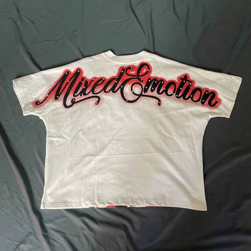 Mixed Emotion Angel Rhinestone Graphic Streetwear Tee