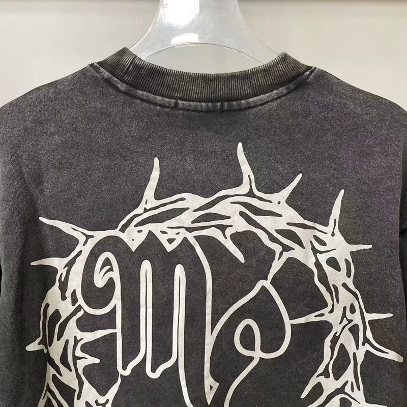 MIXED EMOTION Washed Distressed Layered Sweatshirt