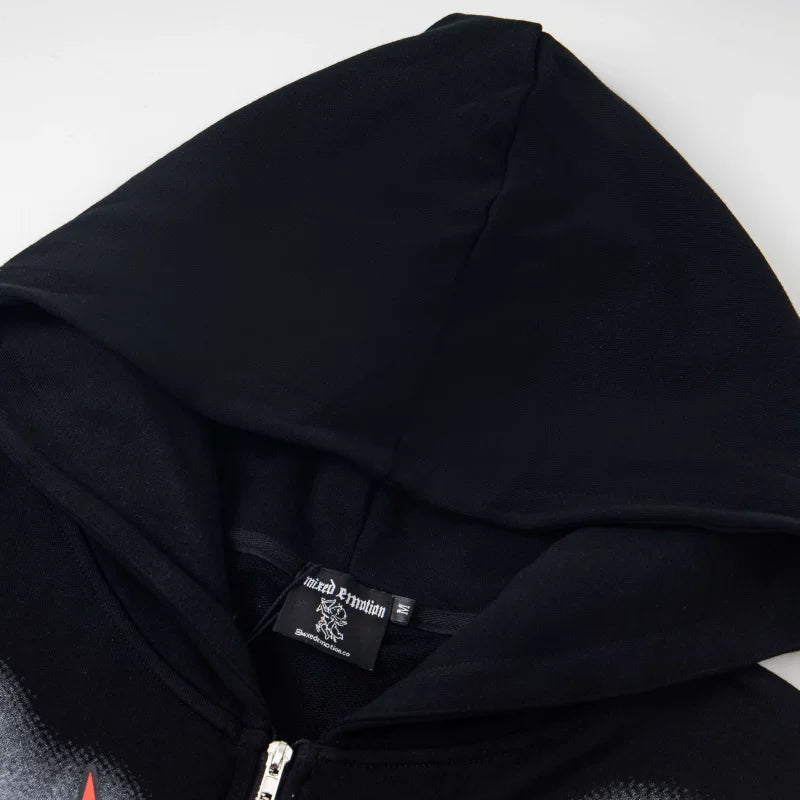 Mixed Emotion Rhinestone High-Street Zip Hoodie