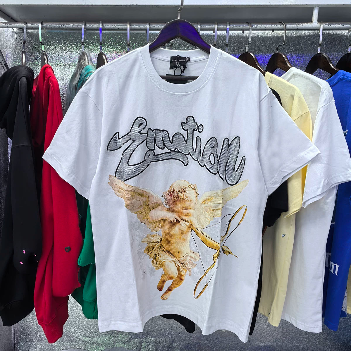 MIXED EMOTION Rhinestone Letter Graphic Oversized Tee