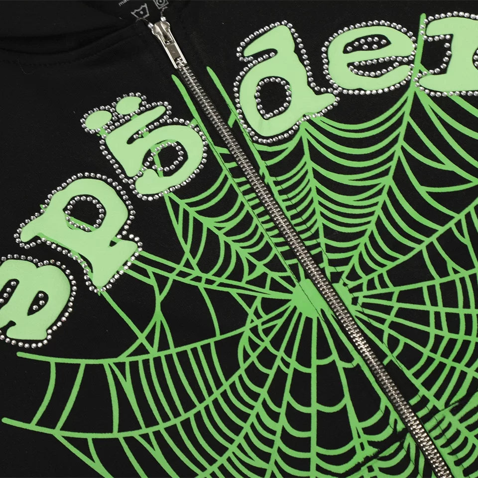 Sp5der 555 Spider Web Streetwear Zip Hoodie