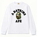 BAPE Style Collegiate Arc Logo & Camo Ape Head Long-Sleeve Tee - White/Green