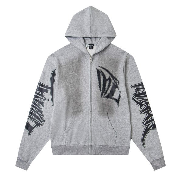 Mixed Emotion Rhinestone High-Street Zip Hoodie