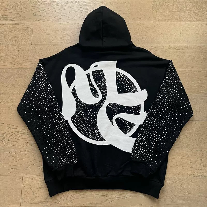 MIXED EMOTION Angel Rhinestone Oversized Hoodie