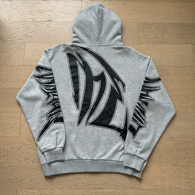 MIXED EMOTION Distressed Print Zip Hoodie