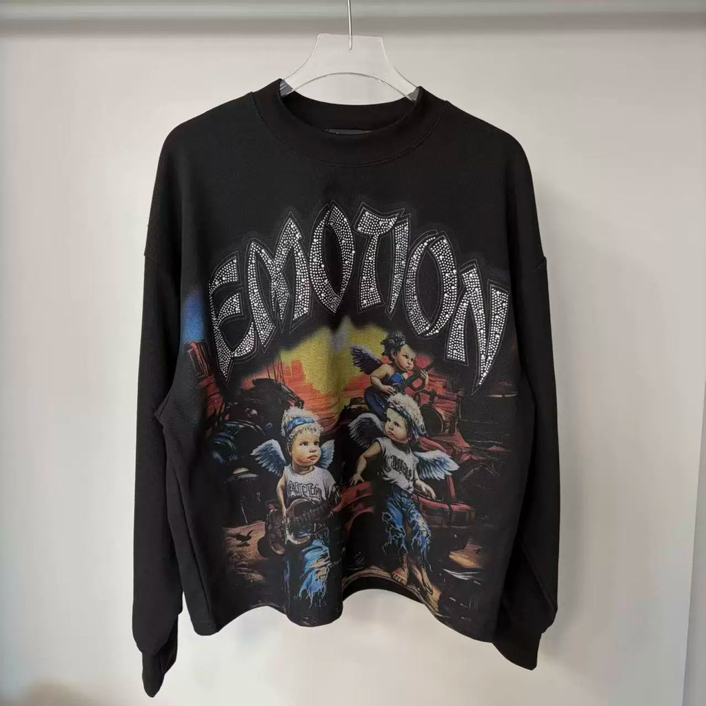 MIXED EMOTION Strass Monogram Oversized Long-sleeve Tee