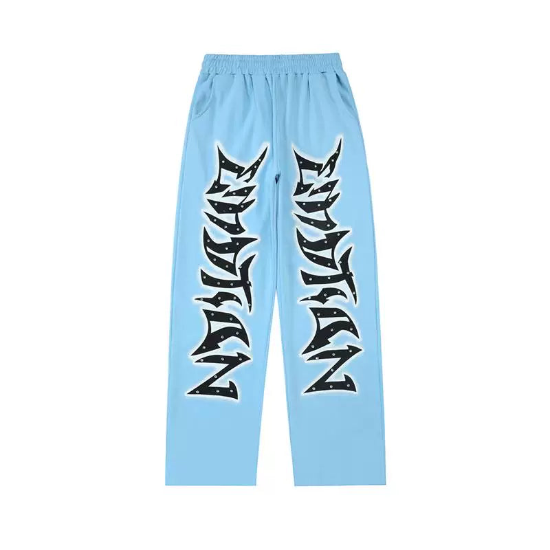 MIXED EMOTION Rhinestone Lightning Monogram Pants