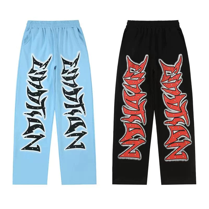 MIXED EMOTION Rhinestone Lightning Monogram Pants