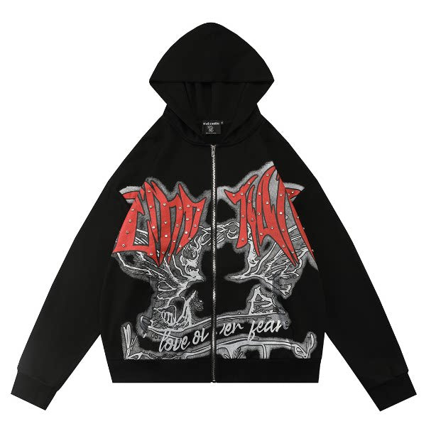 Meichao Mixed EMOTION Street Retro Printed Hot Diamond Letter High Street Men's and Women's cardigans Hoodies (1)