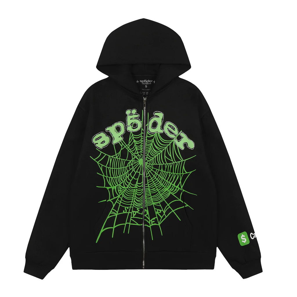 Sp5der 555 Spider Web Streetwear Zip Hoodie