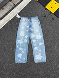 Sp5der Star Foam Print Washed Distressed Jeans