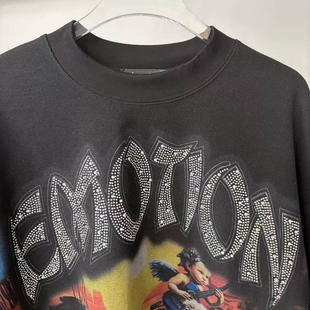MIXED EMOTION Strass Monogram Oversized Long-sleeve Tee