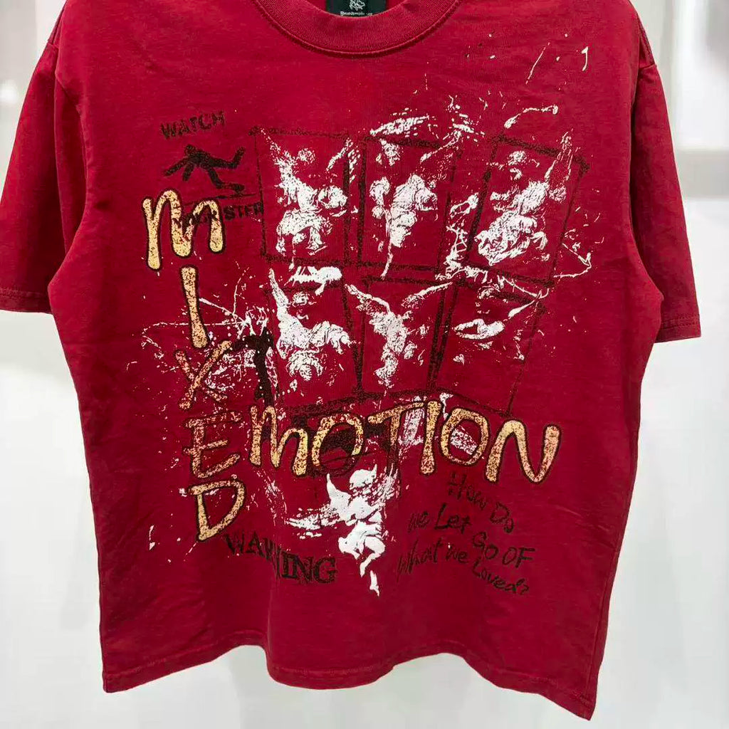 Mixed Emotion Washed Distressed Graffiti Tee