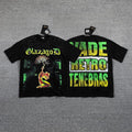 GLAZA GOD Men's Gothic Graphic Oversized T-Shirt – Green Print Streetwear Double-Sided Casual Tee
