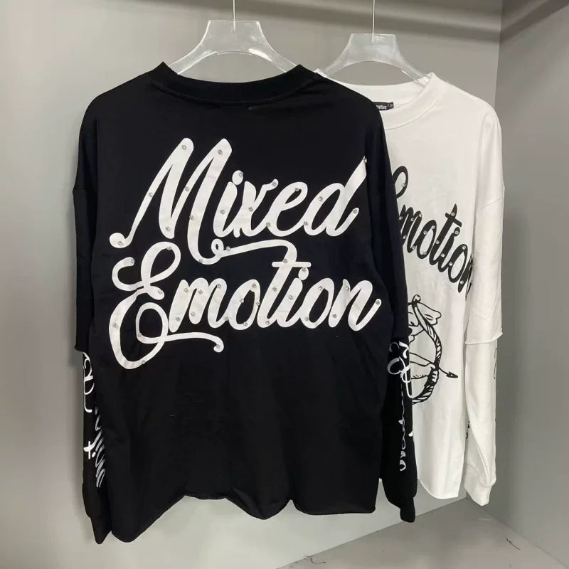 MIXED EMOTION Angel Rhinestone Fake Long-Sleeve Tee