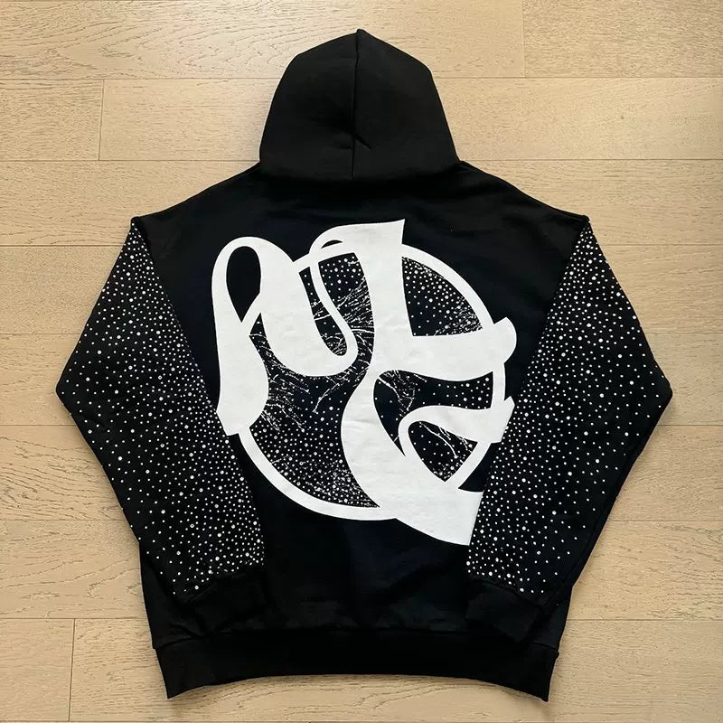 MIXED EMOTION Angel Rhinestone Oversized Hoodie