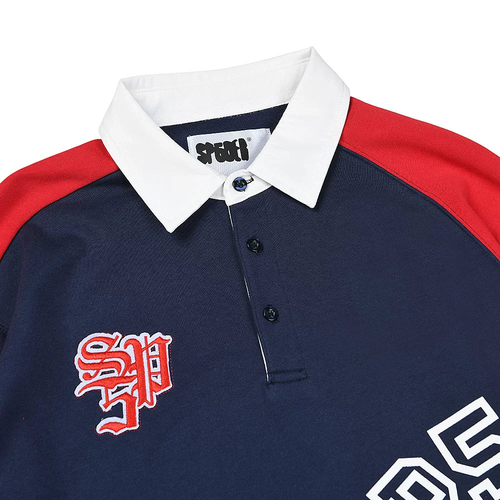Sp5der American Retro Colorblock Long Sleeve Polo Shirt