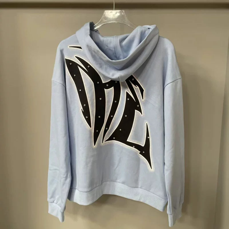 Mixed Emotion Rhinestone Streetwear Zip Hoodie