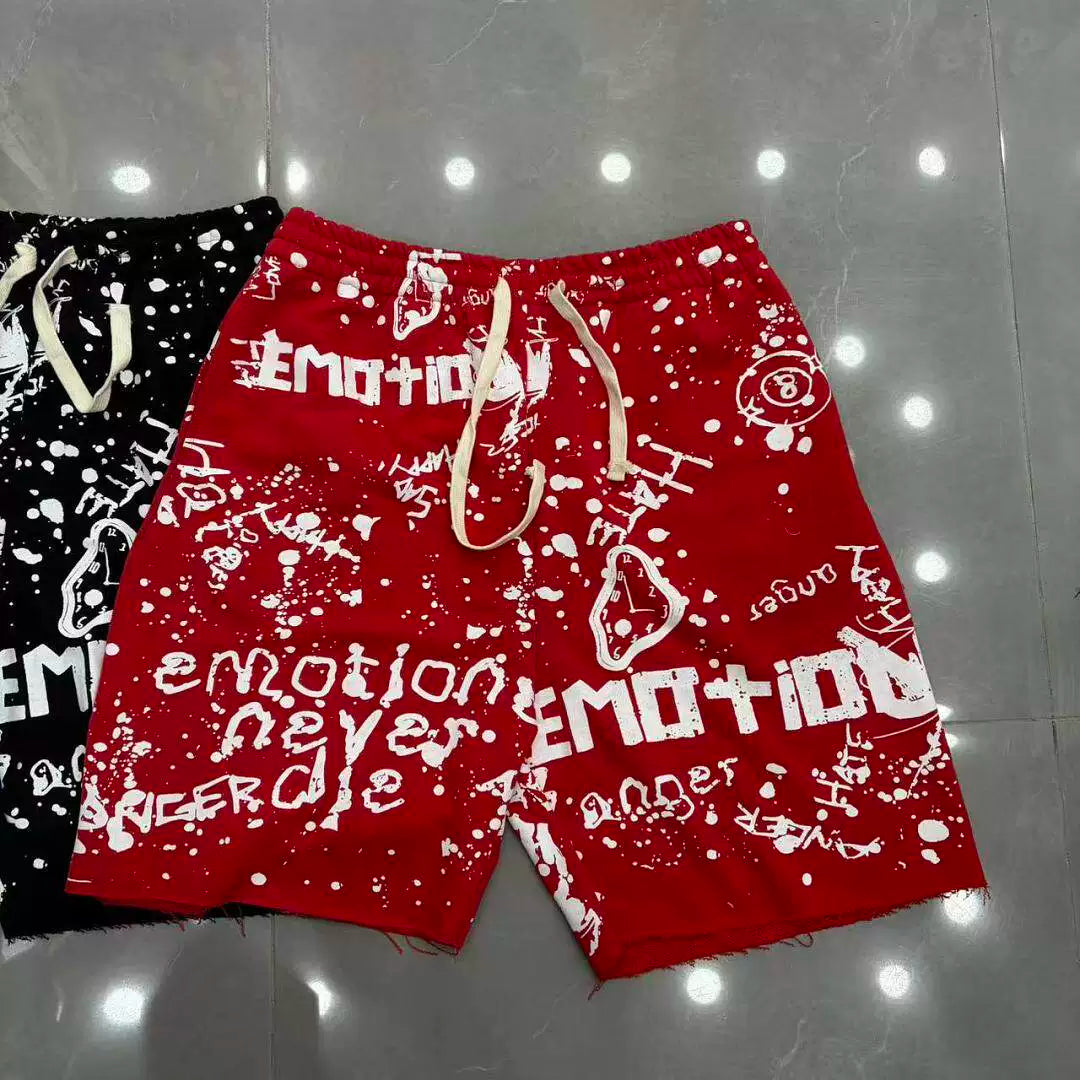 MIXED EMOTION Retro Streetwear Monogram Shorts