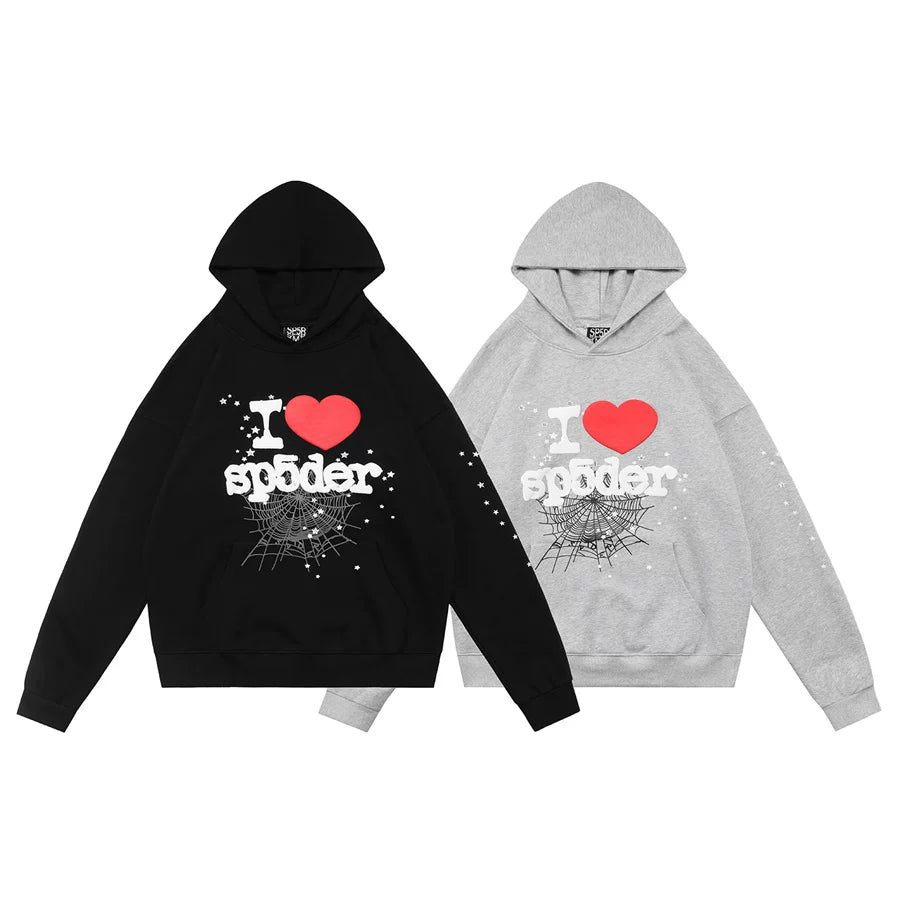 Sp5der Spider Web Foam Print Streetwear Hoodie