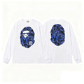 BAPE Style Big Camo Ape Head Long-Sleeve Tee - White/Blue
