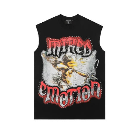 Mixed Emotion Angel Rhinestone High-Street Sleeveless Tee