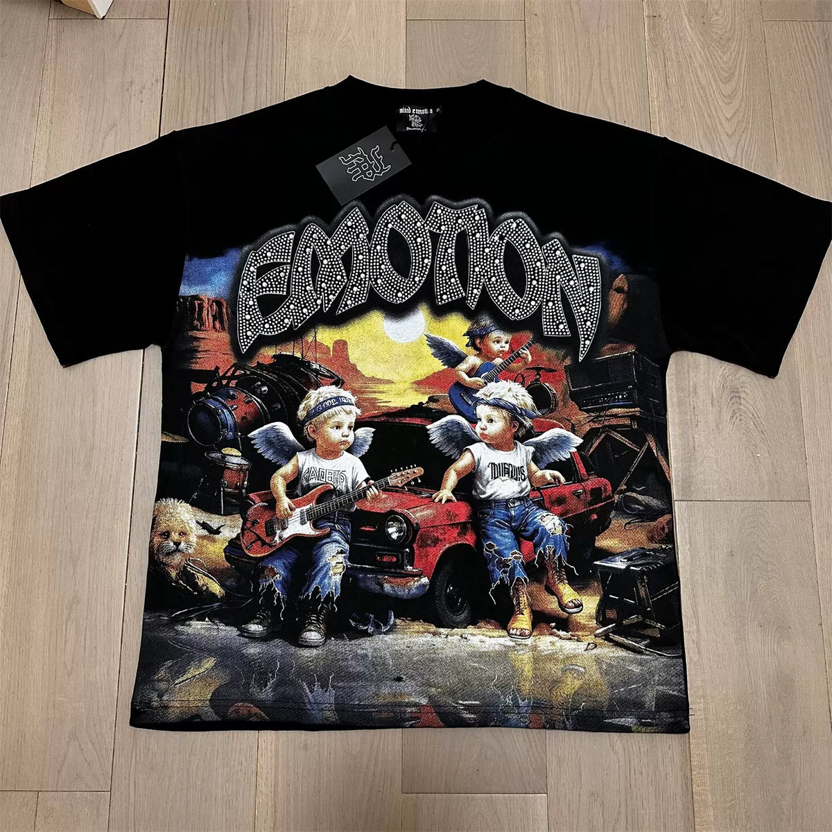 Mixed Emotion American High-Street Angel Rhinestone Tee