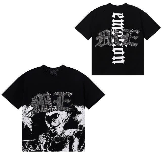 MIXED EMOTION Rhinestone Letter Graphic Oversized Tee